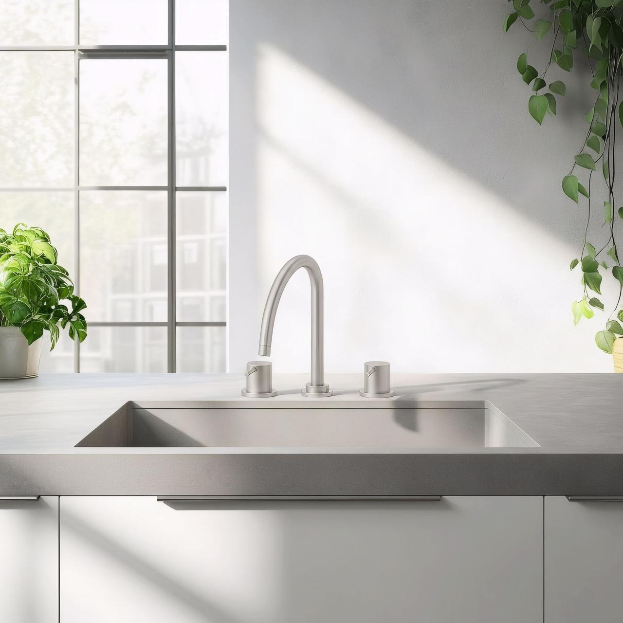 Waterrevolution Flow 3-håls köksblandare med svängbar pip och anslutning för filtrerat vatten Rostfritt Stål T152UIE