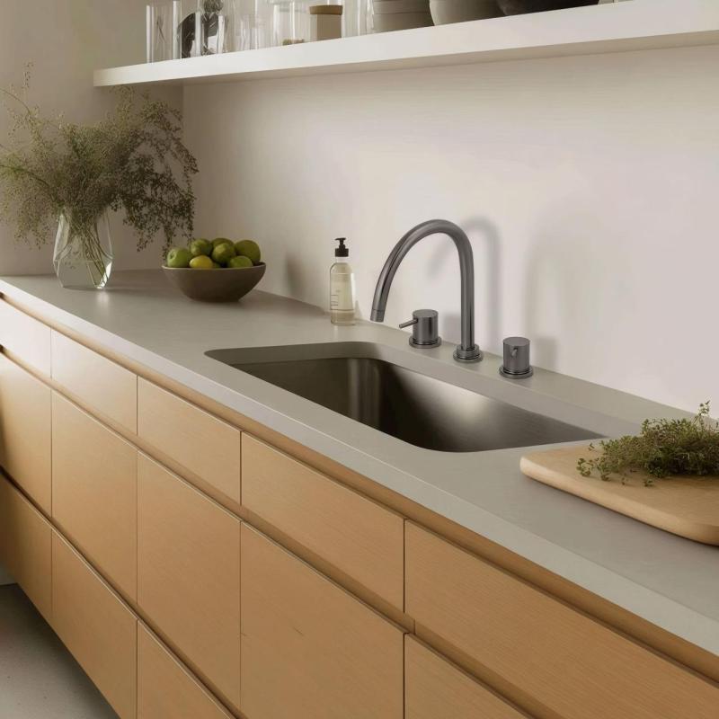 Waterevolution Flow 3-håls köksblandare med svängbar pip och anslutning för filtrerat vatten, gun metal T152UGME