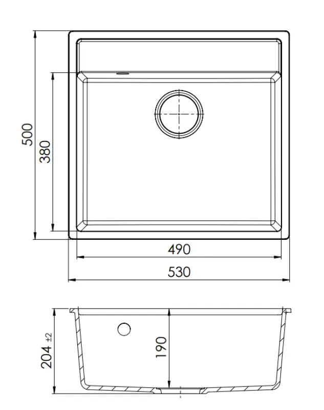 GraniteMy Bremen Granit Diskbänk 53x50 cm Svart - Överbyggnad, Underbyggnad och Infälld med Kranhålsbänk och Gun metal Plugg 1208969971