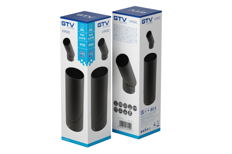 Taklampa VIRGO, max. 250V, 50/60Hz, 57x152mm, IP20, max. 20W, Rund, Svart