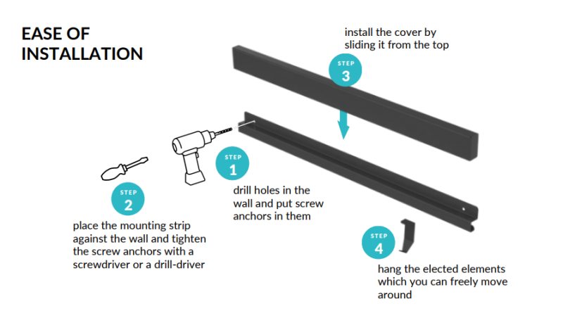 Epka Luxion Set Köksskenor 80 cm med Tillbehör Metall med Dold Fästning Svart 1208969996