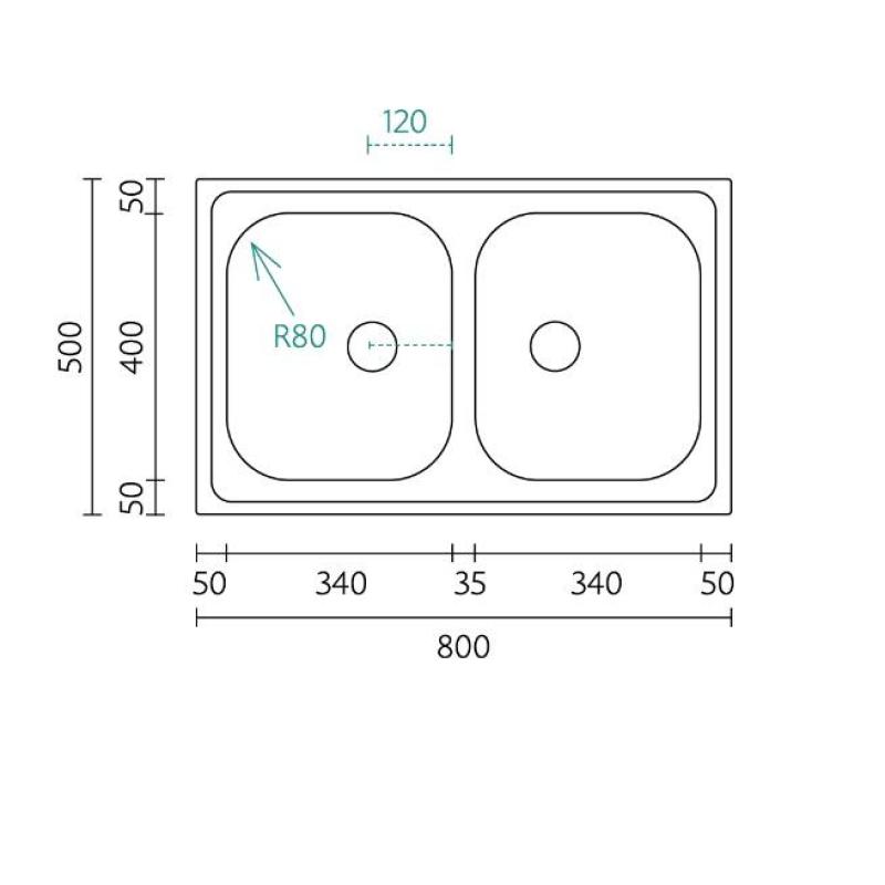 Banka Centurio 20 Rostfritt Stål dubbla Diskhoar ovanpåliggande 80x50cm 1208970026