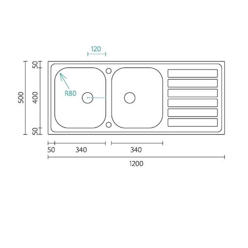 Banka Centurio 120 rostfritt stål dubbel diskbänk bänkskiva 120x50 cm med avrinning 1208970029