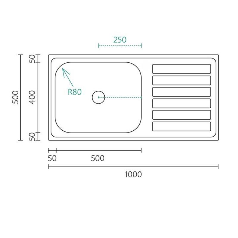 Banka Centurio 100-50 RVS Diskho 100x50cm med avrinningsdel 1208970030