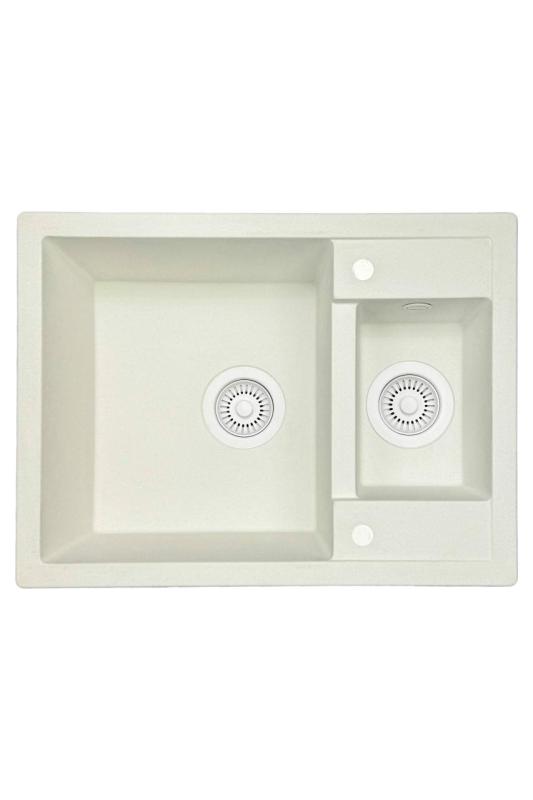 GraniteMy Smart extra grunt 1,5 granit ovanpåliggande vit diskho 58x44cm med vit plugg och täckning 1208970052