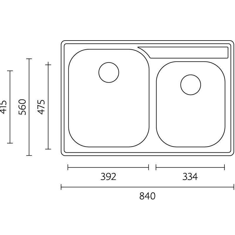 Banka Princess rostfri dubbel diskbänk ovanpå 84x56 cm med kranhål 1208970066