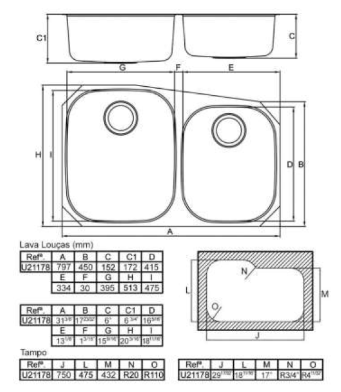 Banka Princess rostfritt stål dubbla diskhoar Underbyggnad 750x475 mm 1208970067