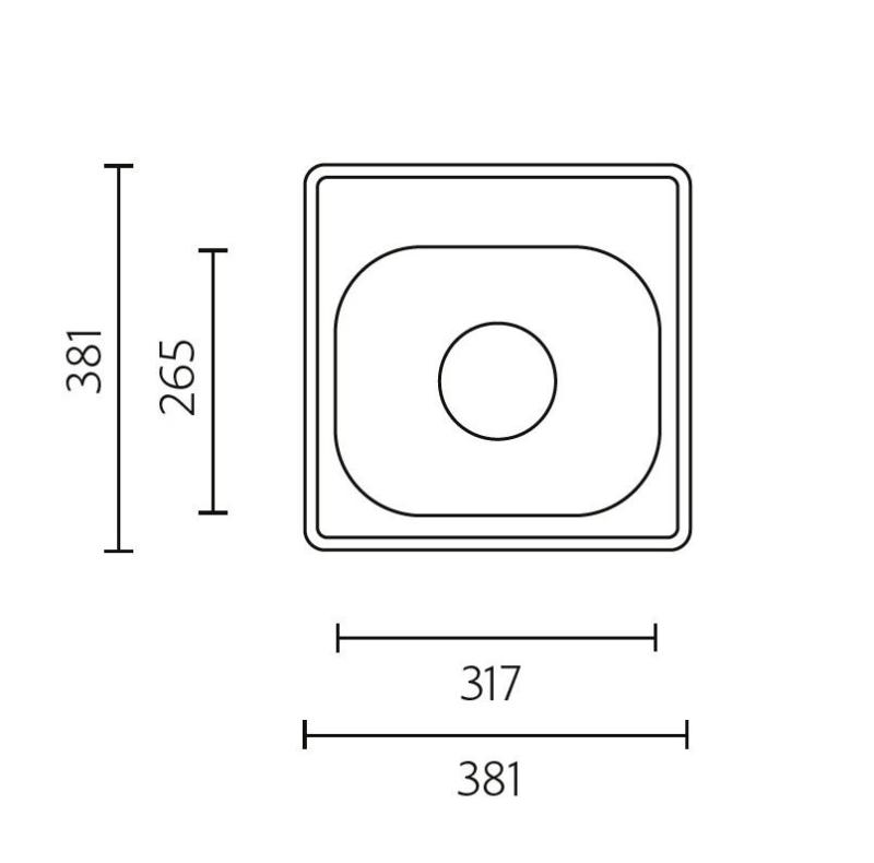 Banka Detroit RVS Diskbänk 381 x 381 mm Inbyggd med kranhålbank 1208970074
