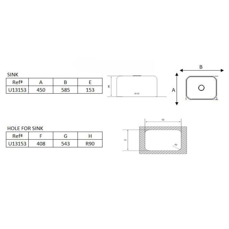Banka Detroit rostfritt stål diskho 543 x 408 mm underbyggnad 1208970078