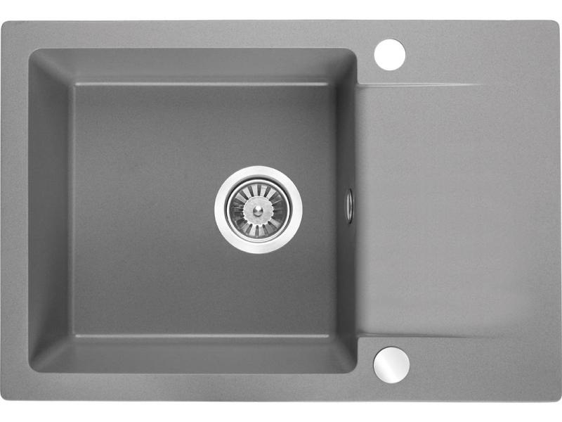 Aquadesign Kensley Set - Granit Uppbyggd Diskho Grå med Liten Avrinningsdel och Kökskran, 65 x 44 cm 1208970086