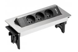 Förlängningssladd utan kassett, 3-vägs uttag med jordning, 1,5 m strömkabel med kontakt, rostfritt stål.