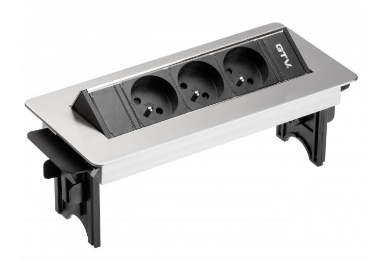 Förlängningssladd utan kassett, 3-vägs uttag med jordning, 1,5 m strömkabel med kontakt, rostfritt stål.