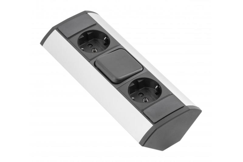 MINI hörnförlängare med strömbrytare och 2 schuko-uttag 230V 16A