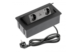 Möbelsockel SOFT 2x Schuko uttag, USB A+C, strömkabel med stickkontakt, svart.
