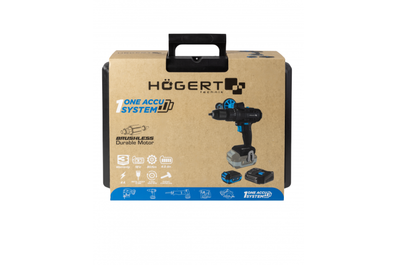 HÖGERT sladdlös borrmaskin med slagfunktion, 18V för tegel, sten, trä, metall och plast.