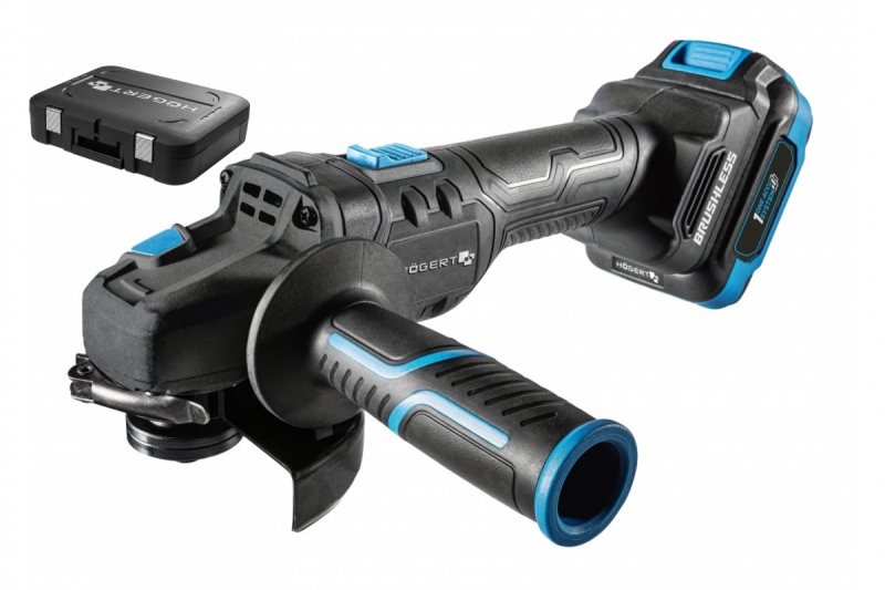 HÖGERT Sladdlös vinkelslip med paddelbrytare, 125MM, 18V, set med batteri, laddare, tillbehör
