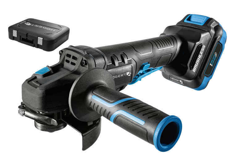 HÖGERT Sladdlös vinkelslip med paddelbrytare, 125MM, 18V - Set (batteri, laddare, tillbehör)