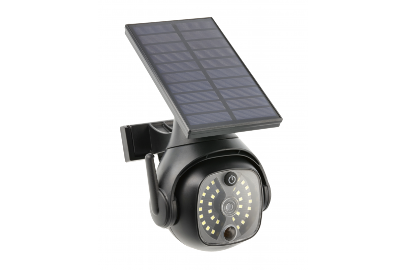 Solflodsljus med rörelse- och skymningssensor GUARDOS, LED, 300lm, 6400K, 1200mAh, IP65, dummykamera
