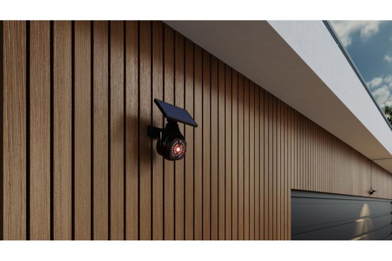 Solflodsljus med rörelse- och skymningssensor GUARDOS, LED, 300lm, 6400K, 1200mAh, IP65, dummykamera