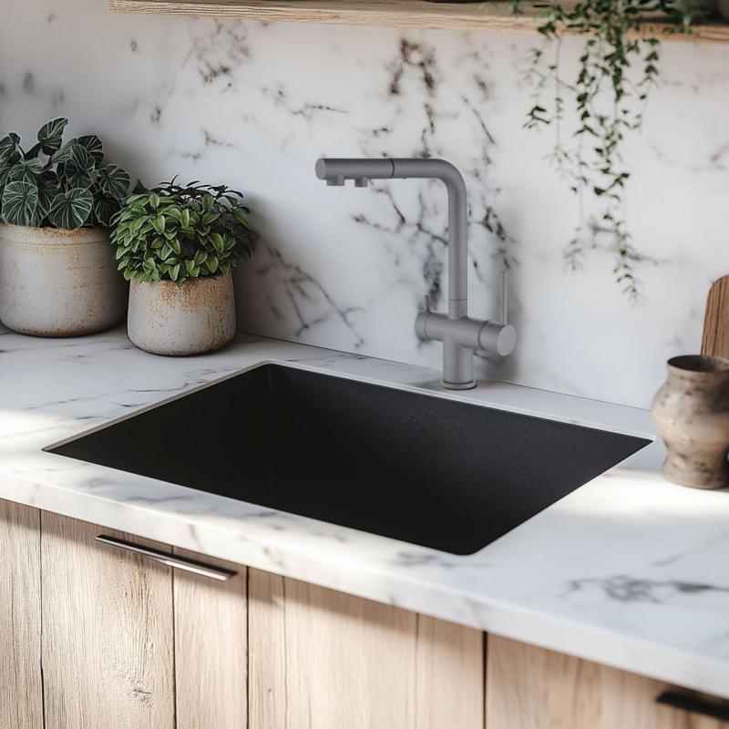 Ausmann Ellington 3-vägs Köksblandare med Utdragbar Pip och Filtrerat Vatten – Antracit - 1208970495