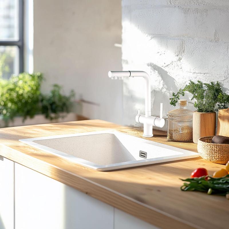 Ausmann Ellington 3-vägs Köksblandare med Utdragbar Pip och Filtrerat Vatten – Vit - 1208970496