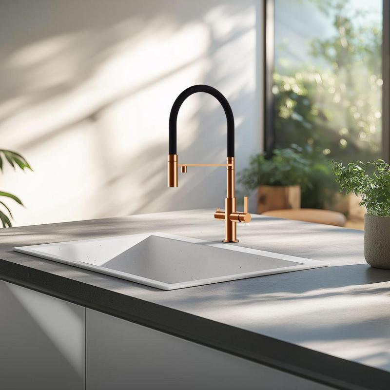 Ausmann Claridge 3-vägs köksblandare med flexibel pip och filtrerat vatten – Koppar - 1208970503