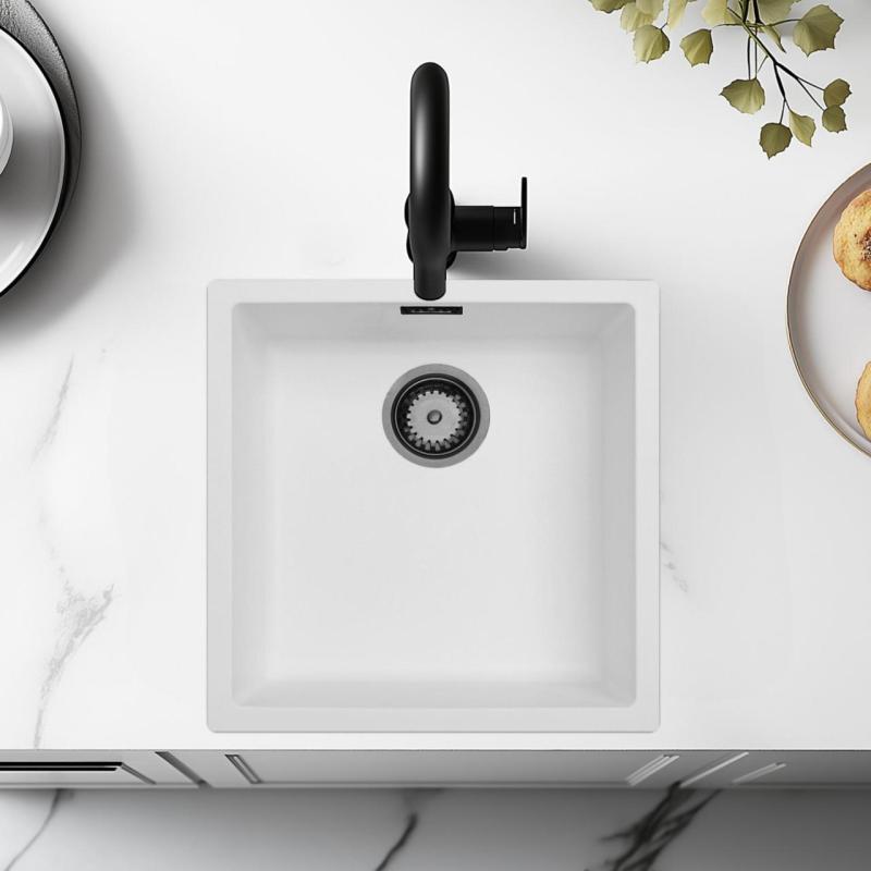 Vit Diskho 40x40 cm Undermontering, Ovanpåmontering och Planmontering med Gun Metal Propp 1208970534