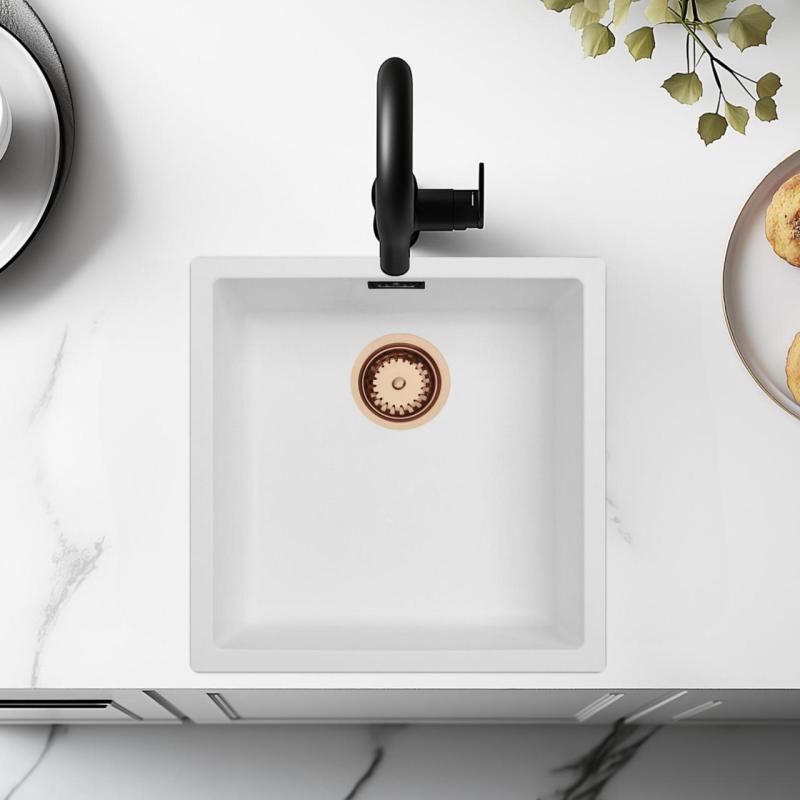 Vit Diskho 40x40 cm Underlimmad, Ovanpåliggande och Planlimmad med Kopparplugg 1208970538