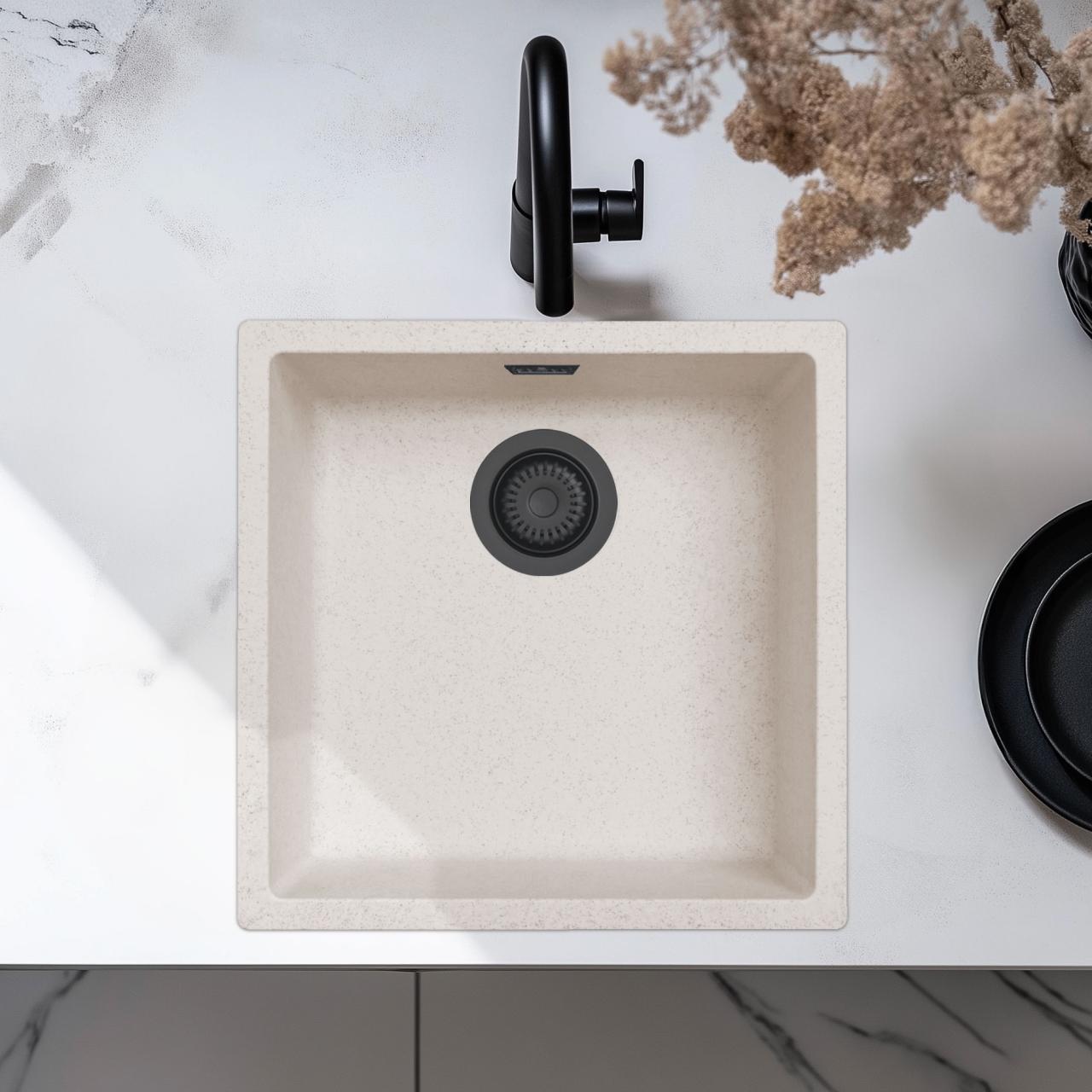 Zand Vit Creme Diskho 40x40 cm Underbyggnad, Ovanpåliggande och Planmontering med Matt Svart Propp 1208970540