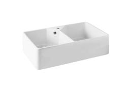 Ausmann Ceramic Mira Keramisk Vit Dubbel Diskbänk - Underbyggnad och Mellanbyggnad 793 x 450 mm med kranhålsbänk och Rostfritt stål plugg 1208970550