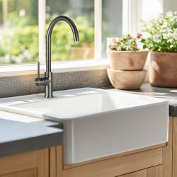 Ausmann Ceramic Panor Shade Keramisk vit butlerskål - Underbyggnad och mellanbyggnad 630 x 597 mm med kranhål och matt svart plugg 1208970554