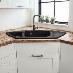 Graniteland Monte Granit svart kalksten diskbänk hörnmontering 901x538mm med rostfri plugg 1208970601