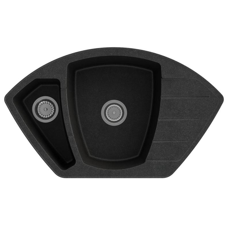 Graniteland Monte Granit svart kalksten diskbänk hörnmontering 901x538mm med rostfri plugg 1208970601