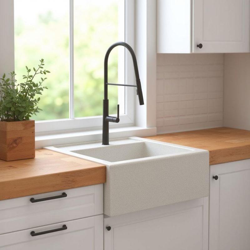 Graniteland Arno Granit Vit Diskbänk Infällning 582x620mm med Rostfri Fyrkantig Plug 1208970604