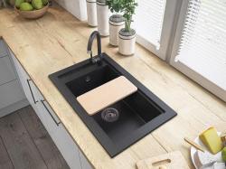 Graniteland Magra Granit svart arduin hårdsten Diskbänk toppmontering 686x427 mm med kranhålsbänk och RVS Plug 1208970615