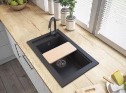 Graniteland Magra Granit Svart Inbyggnadsskål 686 x 427 mm med kranhålsbänk och RVS Plugg 1208970616