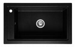 Graniteland Magra Granit Svart Inbyggnadsskål 686 x 427 mm med kranhålsbänk och RVS Plugg 1208970616