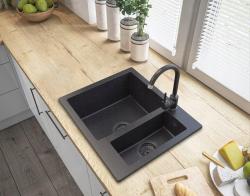 Graniteland Adda Granit svart kalksten utseende 1.5 Diskho ovanpåliggande 600x495mm med rostfritt stål plugg 1208970619