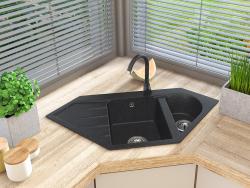 Graniteland Amiata Granit svart kalksten utseende hörndiskho ovanpåliggande 965x496mm med rostfri stålpropp 1208970620.