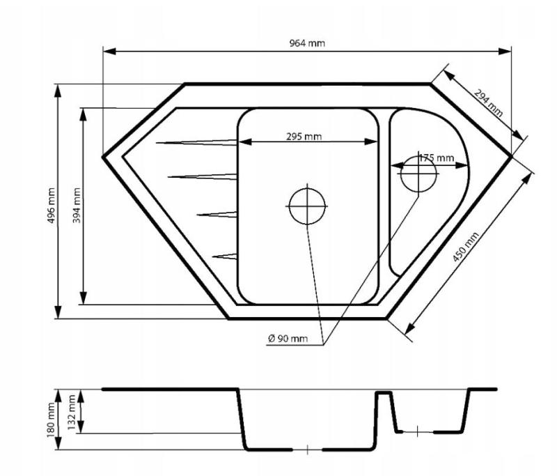 Graniteland Amiata Granit svart kalksten utseende hörndiskho ovanpåliggande 965x496mm med rostfri stålpropp 1208970620.