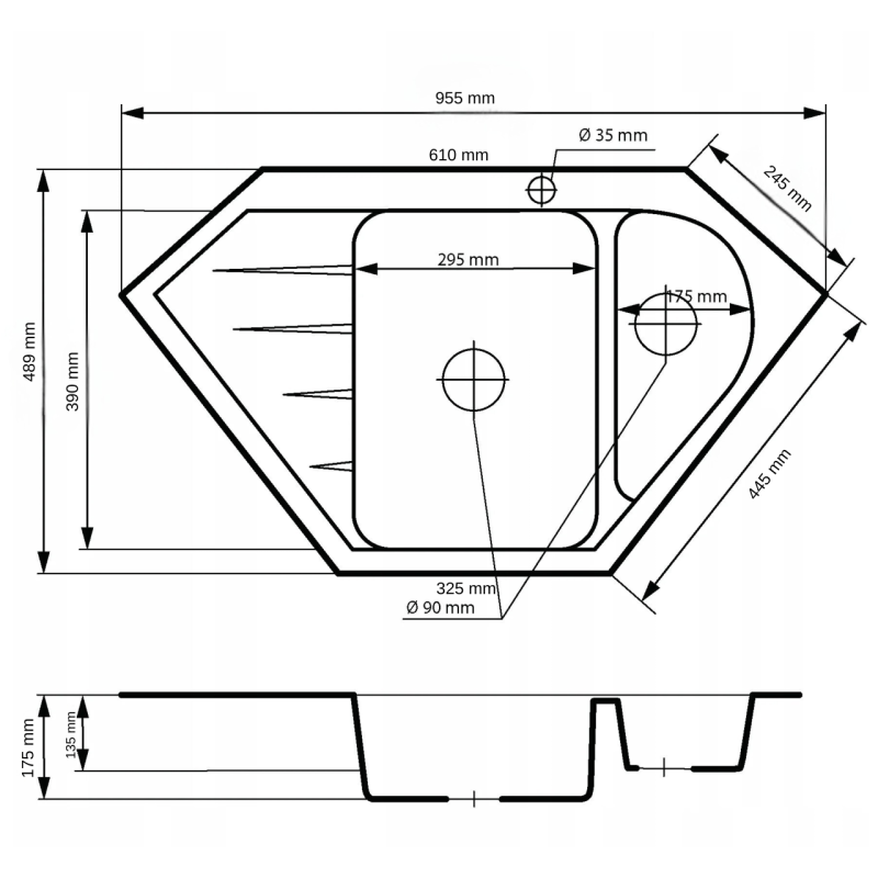 Graniteland Amiata Granit svart Arduin bluestone look Hörnspis 955x489 mm med rostfritt stålplugg 1208970620