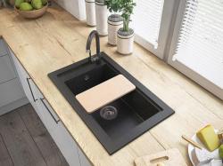 Graniteland Magra Granit Antracit Guld Diskbänk påbyggnad 686 x 427 mm med kranhålsbänk och RVS Plug 1208970623
