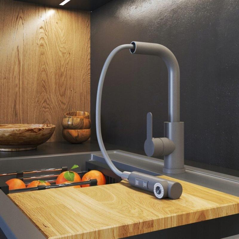 Graniteland Celeste Kökblandare Grå med Utdragbar Pip och Dubbel-Funktion Handdusch 1208970663