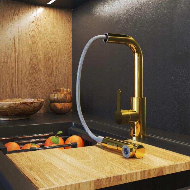 Graniteland Celeste Köksblandare Guld med Utdragbar Pip och Dubbel-Funktion Handdusch 1208970664