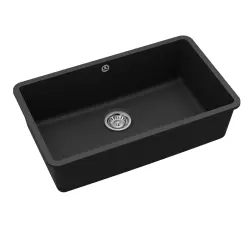 AquaGranite Modulo R19 stor granitsvart diskho 76x43 cm undermonterad och ovanmonterad med rostfri propp 1208970688.