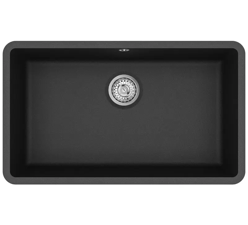 AquaGranite Modulo R19 stor granitsvart diskho 76x43 cm undermonterad och ovanmonterad med rostfri propp 1208970688.