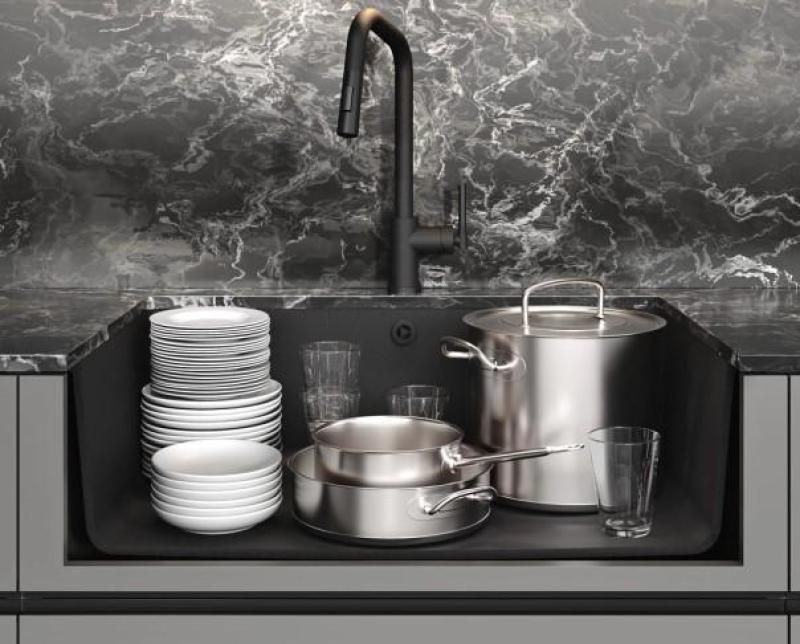 AquaGranite Modulo R19 stor granitsvart diskho 76x43 cm undermonterad och ovanmonterad med rostfri propp 1208970688.