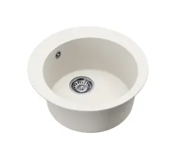 AquaGranite Lago Vit rund granitho ovanpåliggande 505mm med rostfri plugg och 1 kranhål 1208970689