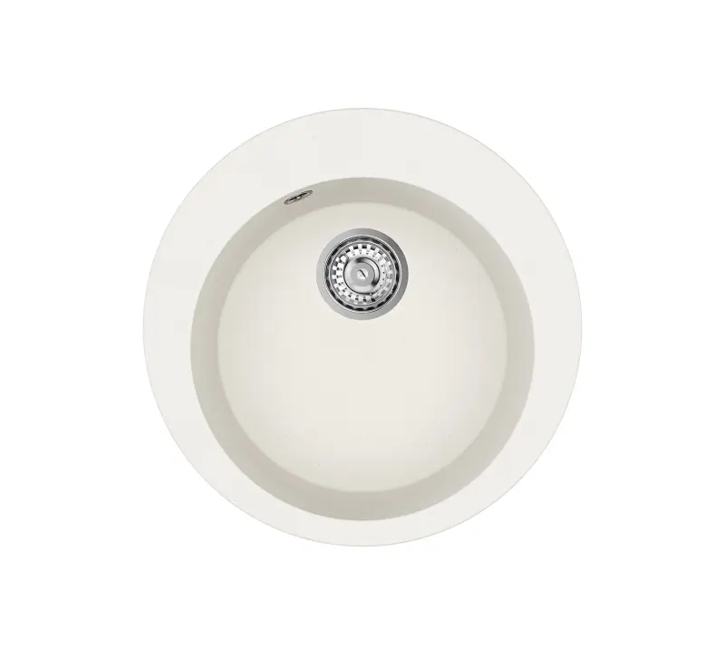 AquaGranite Lago Vit rund granitho ovanpåliggande 505mm med rostfri plugg och 1 kranhål 1208970689