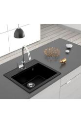 Dura Stretto Svart Quartz Diskbänk Påbyggnad 56x51 cm med Rostfritt Stål Plug och Kranhålsbänk 1208970690